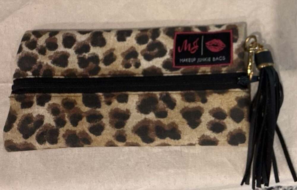 Makeup Junkie Bags Leopard Print Zipper Pouch with Black Tassel